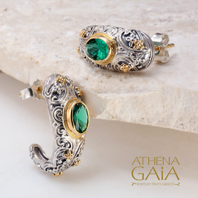 Meadow Breeze Large Stone Earrings - 18k Gold & Sterling Silver - Hoop Earrings