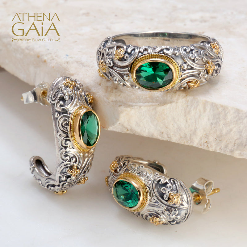 Meadow Breeze Large Stone Earrings - 18k Gold & Sterling Silver - Hoop Earrings