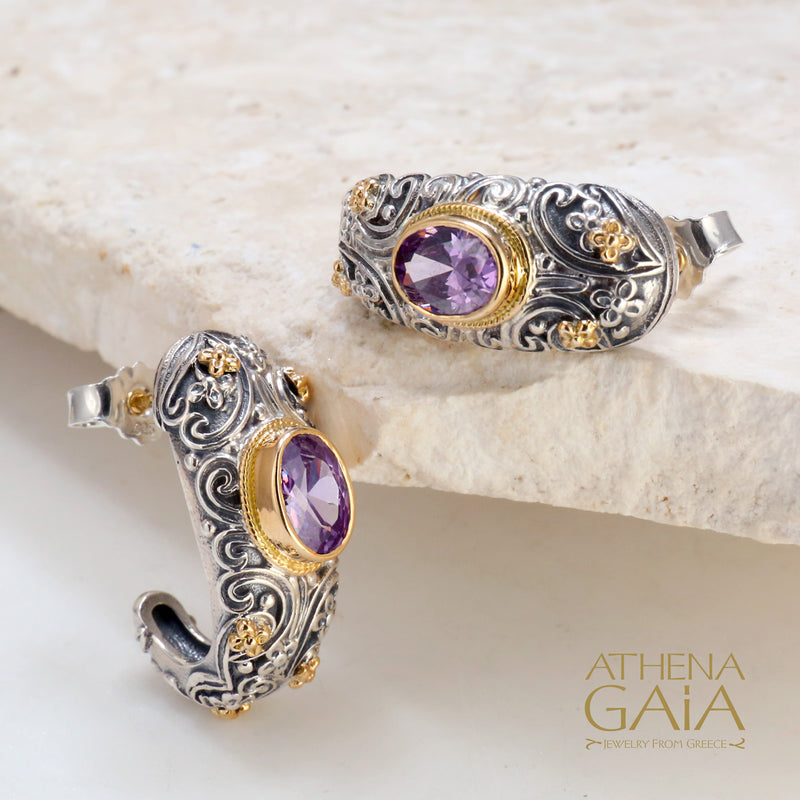 Meadow Breeze Large Stone Earrings - 18k Gold & Sterling Silver - Hoop Earrings