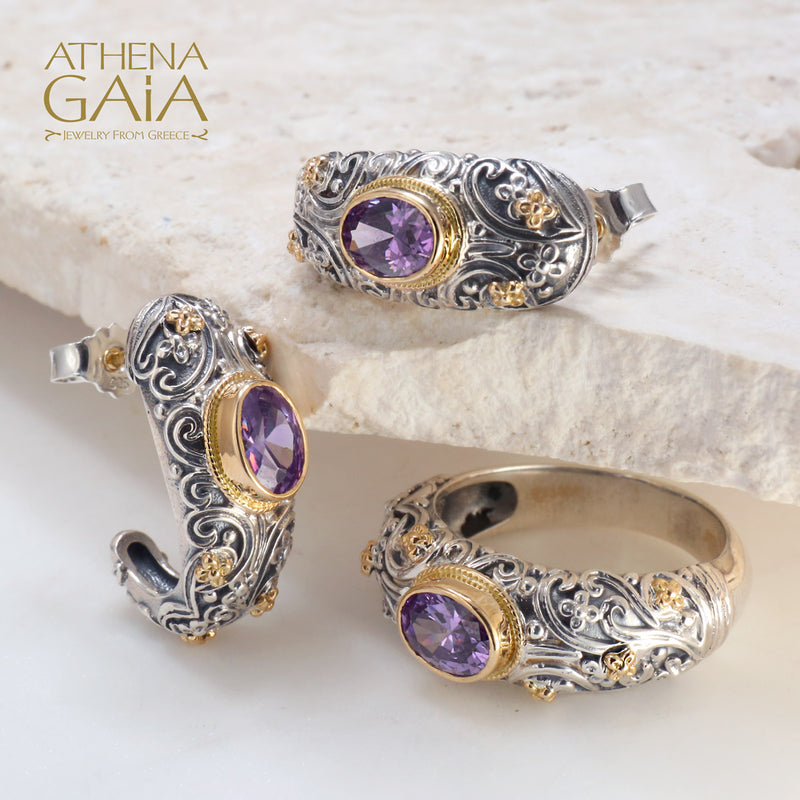 Meadow Breeze Large Stone Earrings - 18k Gold & Sterling Silver - Hoop Earrings