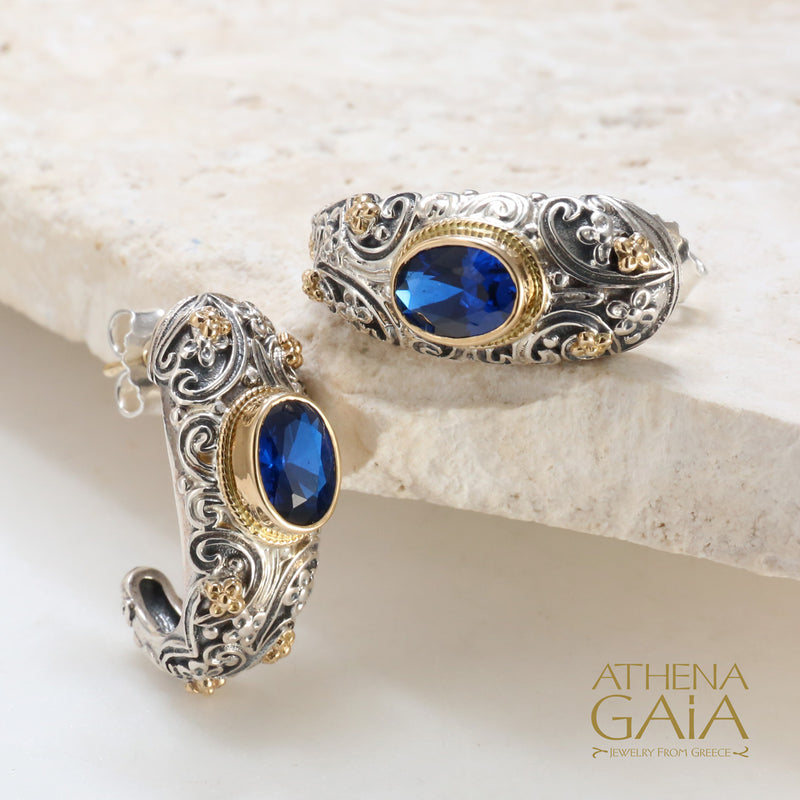 Meadow Breeze Large Stone Earrings - 18k Gold & Sterling Silver - Hoop Earrings