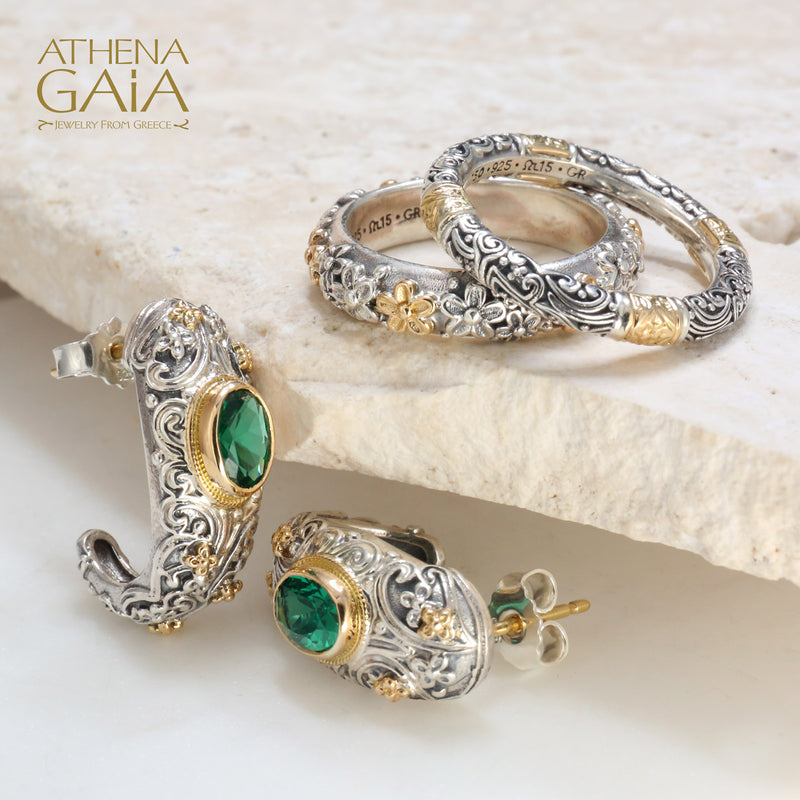 Meadow Breeze Large Stone Earrings - 18k Gold & Sterling Silver - Hoop Earrings