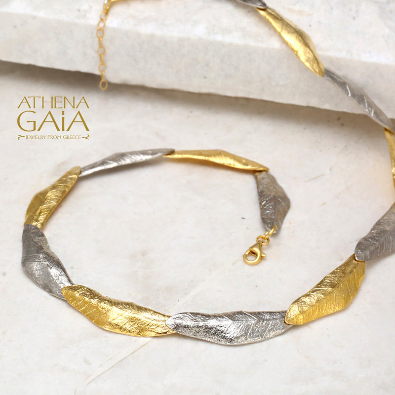 Long Leaf Train Necklace - Gold Plated Sterling Silver Necklace