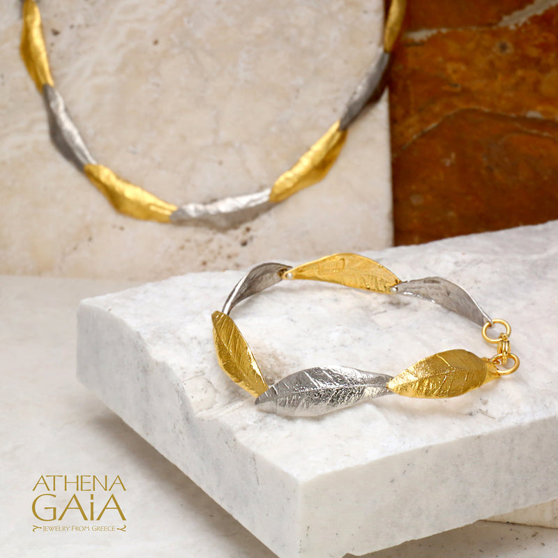 Long Leaf Train Necklace - Gold Plated Sterling Silver Necklace