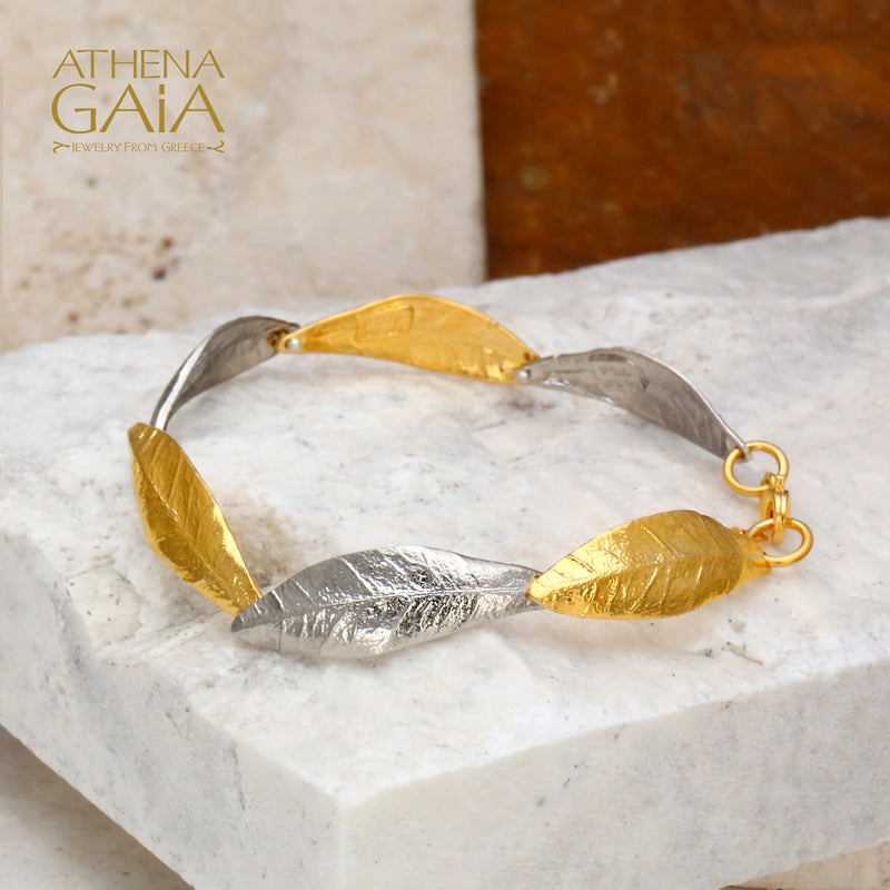 Long Leaf Train Bracelet - Gold Plated Sterling Silver Bracelet