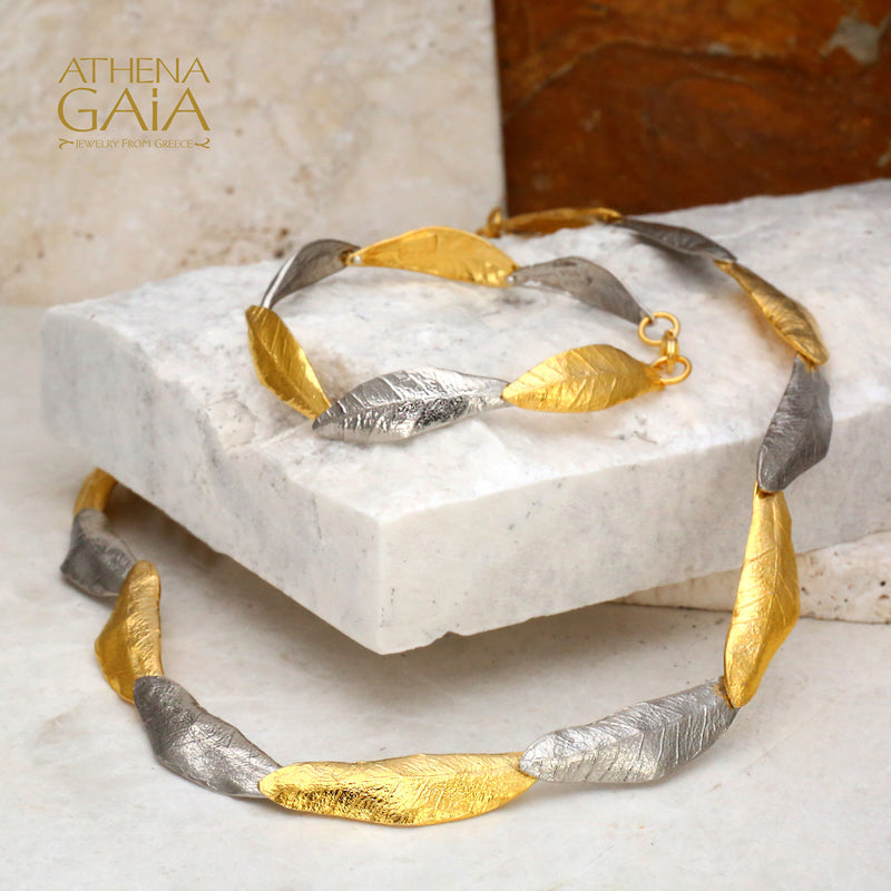 Long Leaf Train Necklace - Gold Plated Sterling Silver Necklace