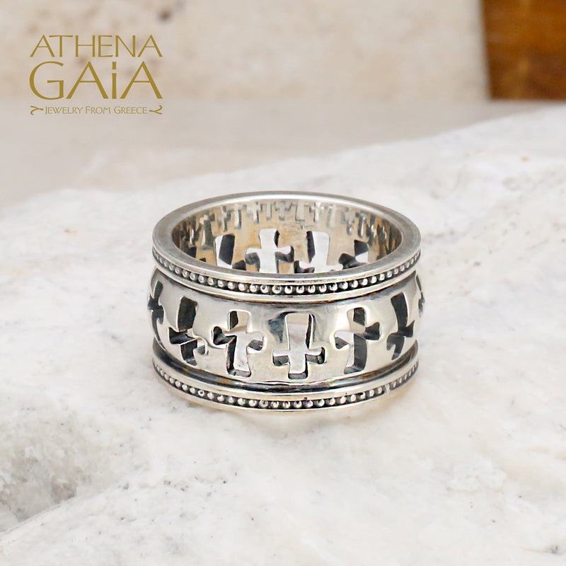 Crosses Ring - Sterling Silver Ring - Cigar Band Ring