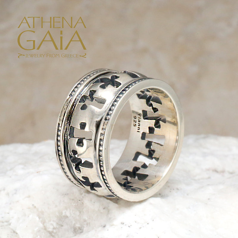 Crosses Ring - Sterling Silver Ring - Cigar Band Ring