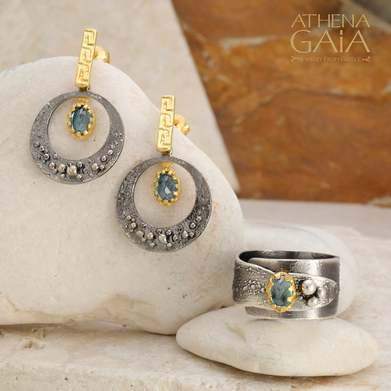 Topaz Pebble Earrings - Gold Plated Sterling Silver Earrings