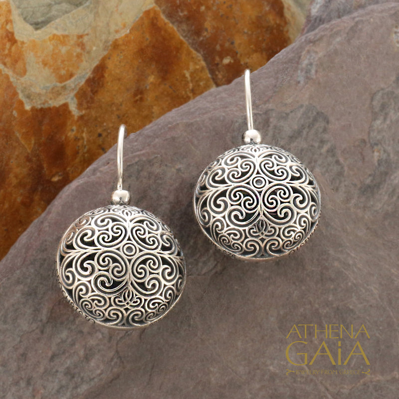 Kallisto Simple Round Filigree Earrings - Sterling Silver - French Wire Earrings