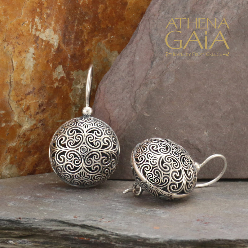 Kallisto Simple Round Filigree Earrings - Sterling Silver - French Wire Earrings