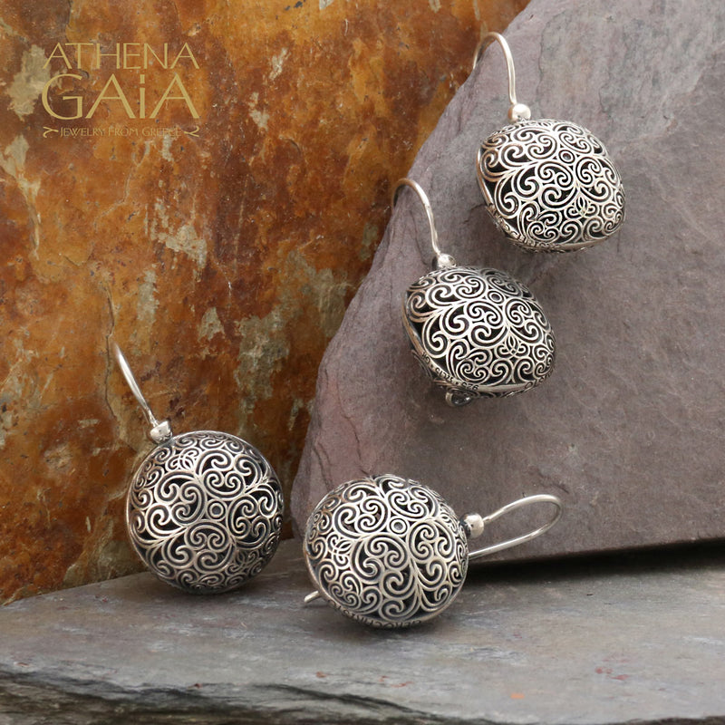 Kallisto Simple Round Filigree Earrings - Sterling Silver - French Wire Earrings
