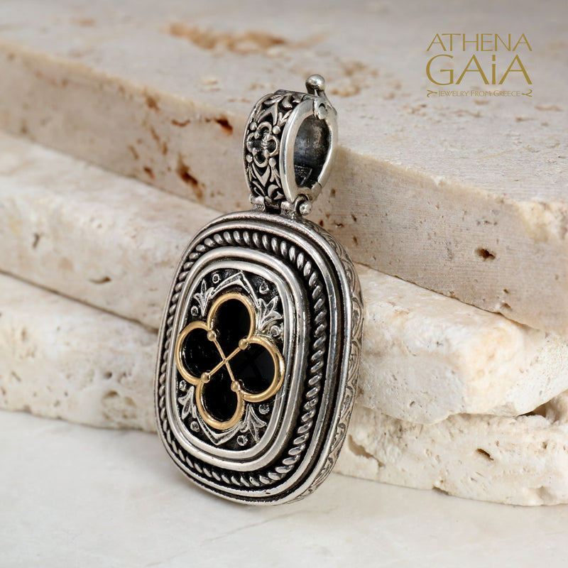 Onyx Clover Odysseus Pendant - 18k Gold & Sterling Silver Pendant
