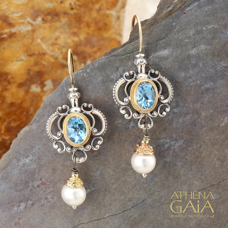 Honey Drop Chandelier Earrings - 18k Gold and Sterling Silver - Pearl Drop Earrings