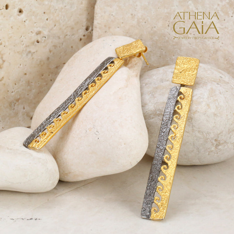 Nightwaves Longboard Square Earrings - Gold Plated Sterling Silver Earrings