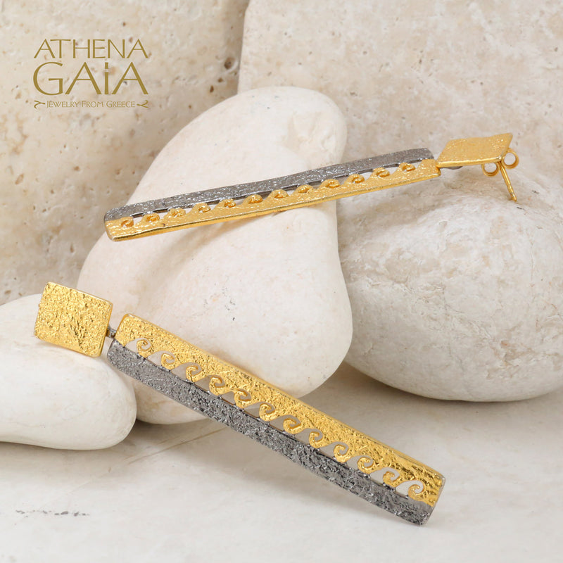 Nightwaves Longboard Square Earrings - Gold Plated Sterling Silver Earrings