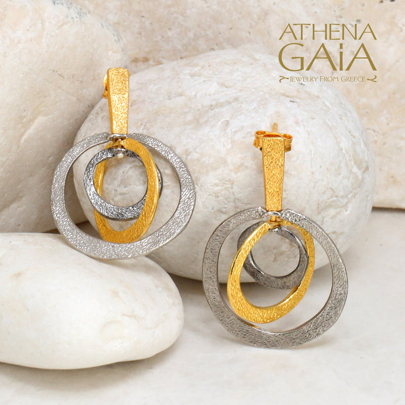 Spinning Circles Earrings - Gold Plated Sterling Silver - French Wire Earrings