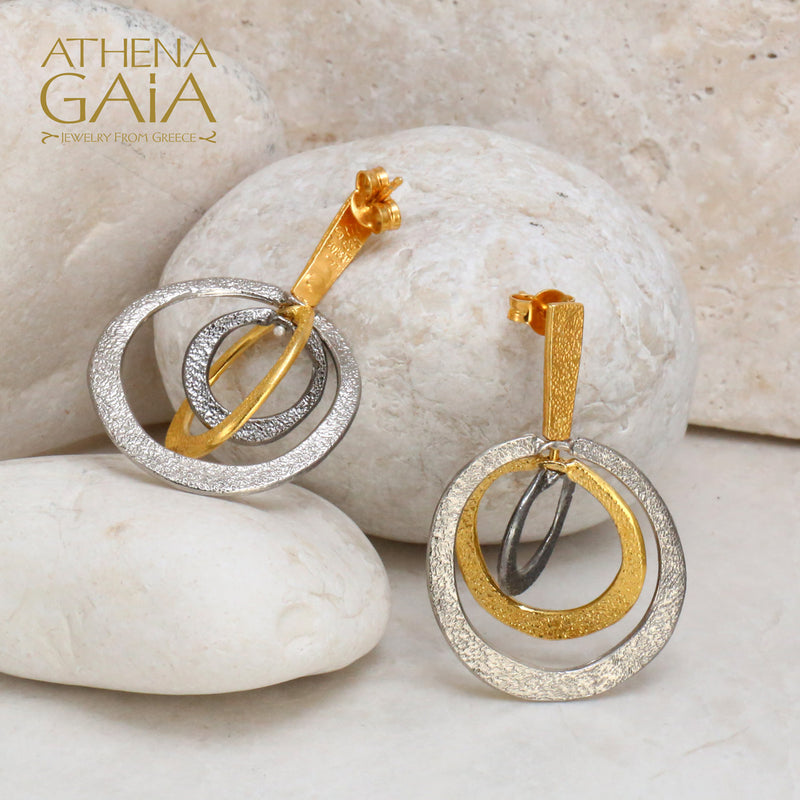 Spinning Circles Earrings - Gold Plated Sterling Silver - French Wire Earrings