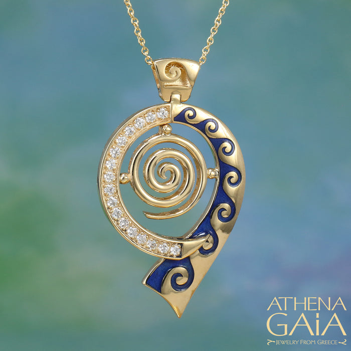 Mythical Spiral Waves Pendant with Diamonds Necklace