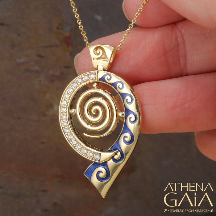 Mythical Spiral Waves Pendant with Diamonds Necklace