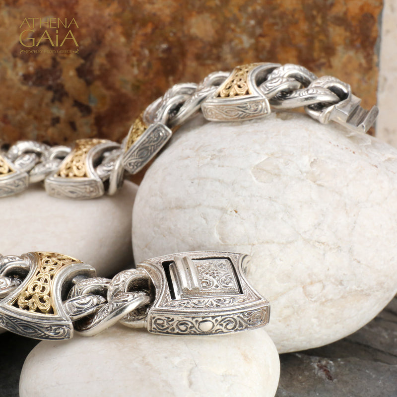 Heavy Axeheads Curb Bracelet - 18k Gold & Sterling Silver Bracelet - Link Bracelet