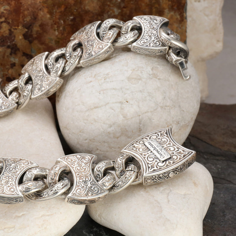 Heavy Axeheads Curb Bracelet - 18k Gold & Sterling Silver Bracelet - Link Bracelet