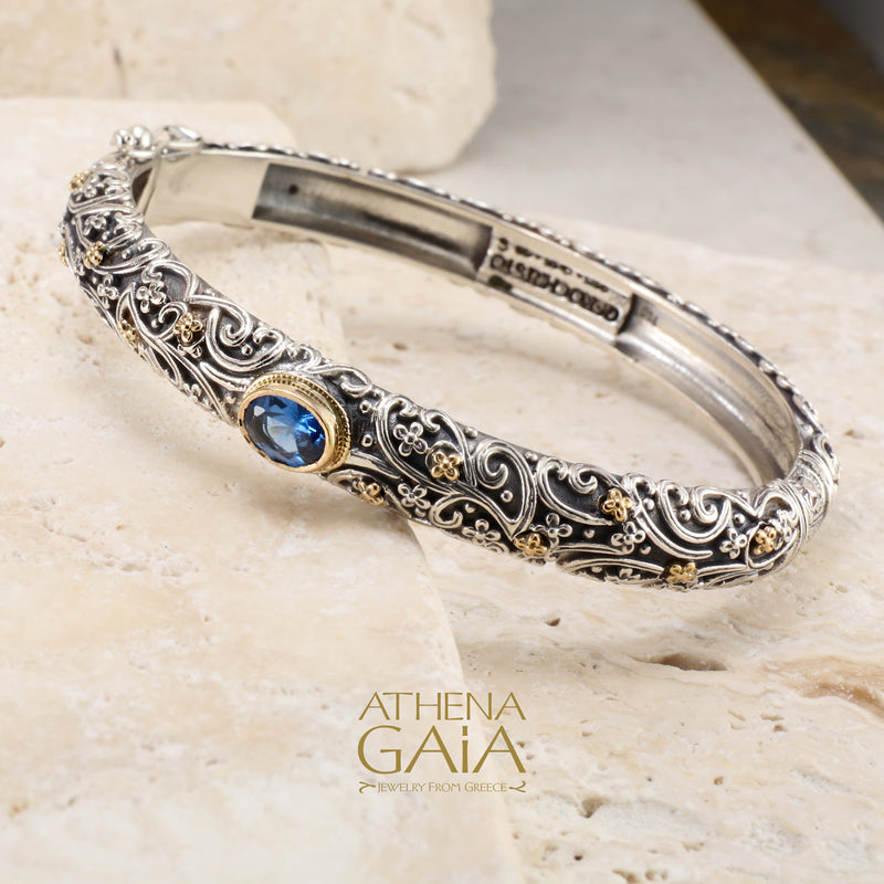 Large Stone Meadow Breeze Bracelet - 18k Gold and Sterling Silver - Hinged Bangle Bracelet