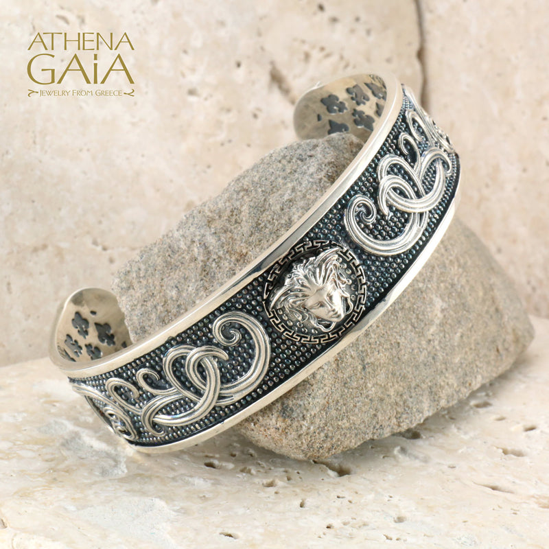 Medusa Open Bracelet- Sterling Silver Bracelet - Cuff Bracelet