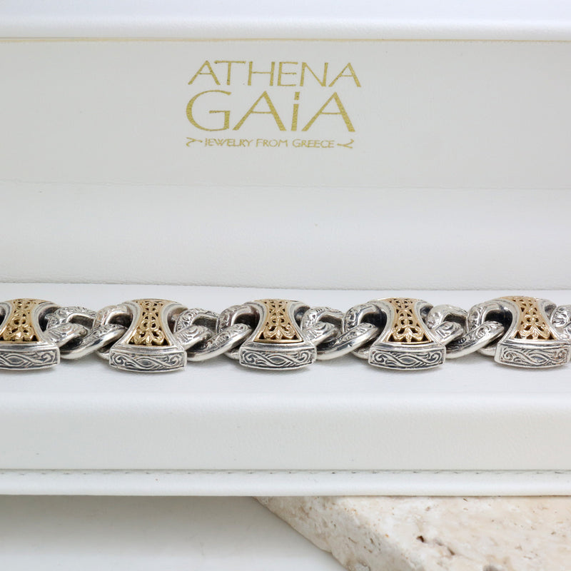 Heavy Axeheads Curb Bracelet - 18k Gold & Sterling Silver Bracelet - Link Bracelet
