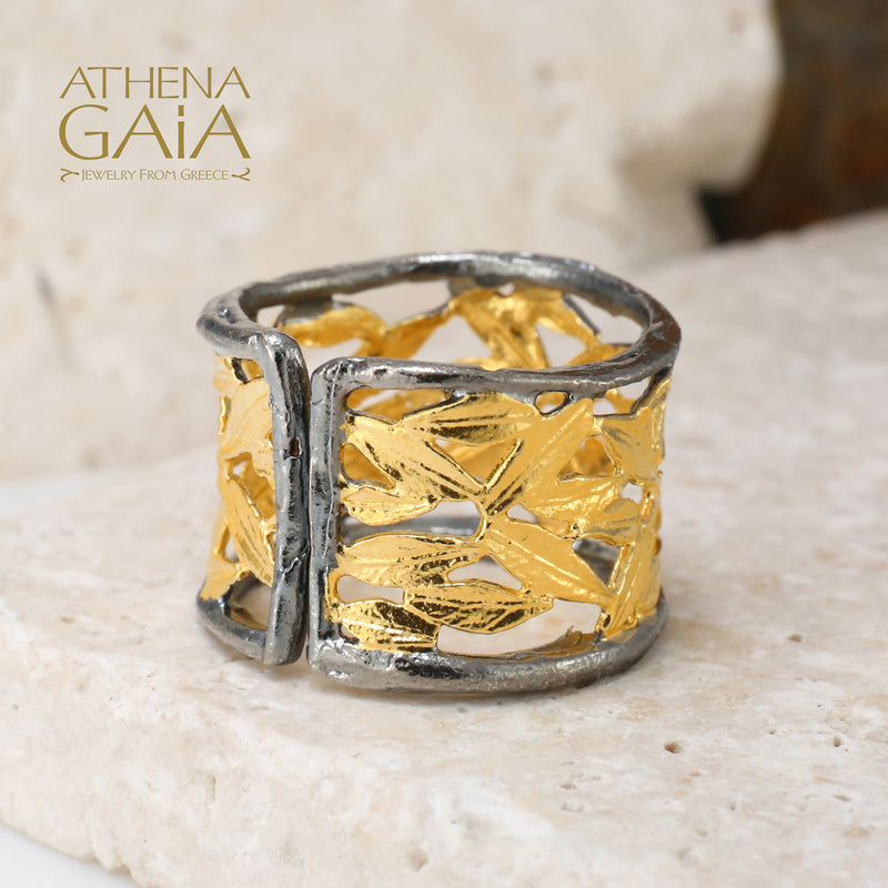 Olive Grove Open Ring - Gold Plated Sterling Silver Ring - Cocktail Ring