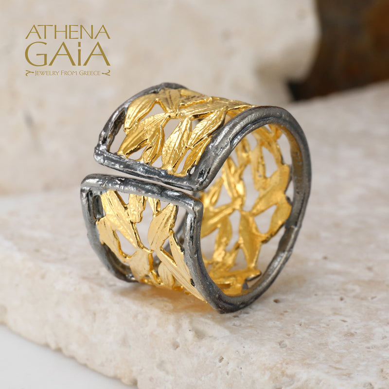 Olive Grove Open Ring - Gold Plated Sterling Silver Ring - Cocktail Ring