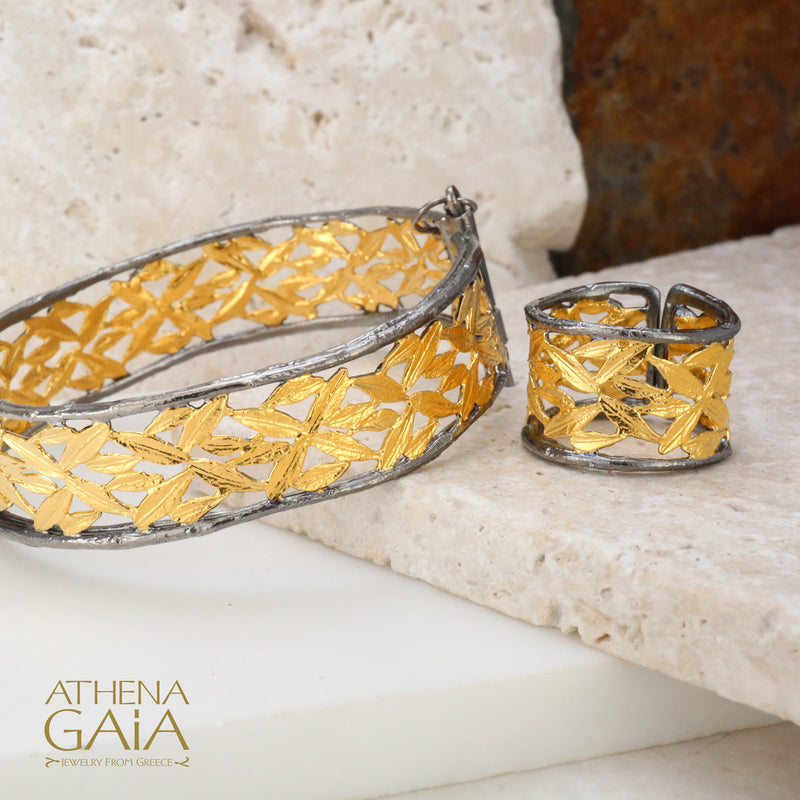 Olive Grove Open Ring - Gold Plated Sterling Silver Ring - Cocktail Ring