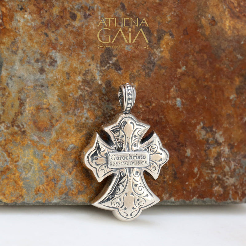 Garden Shadows Rosette Cross (Small) - Sterling Silver & 18k Gold - Flared Cross