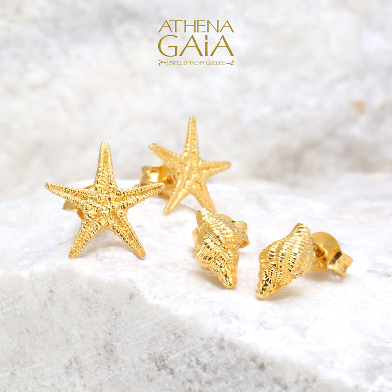 Starfish Post Earrings - Gold Plated Sterling Silver - Stud Earrings