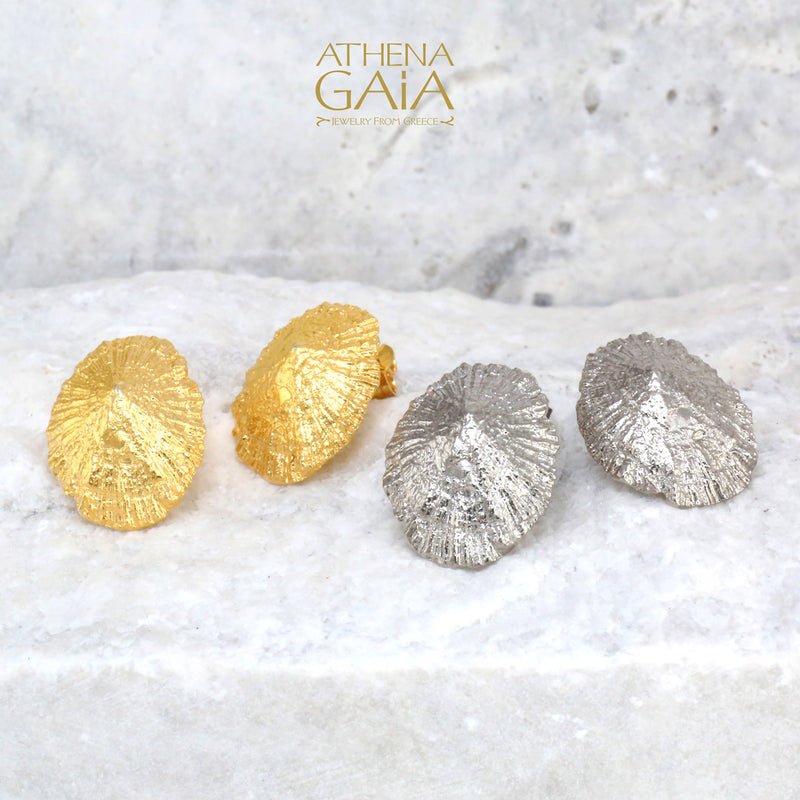 Seashell Post Earrings - Gold Plated Sterling Silver Earrings