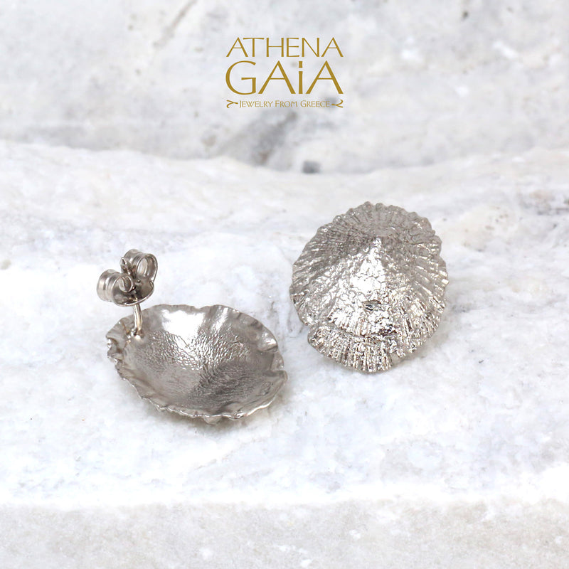 Seashell Post Earrings - Gold Plated Sterling Silver Earrings