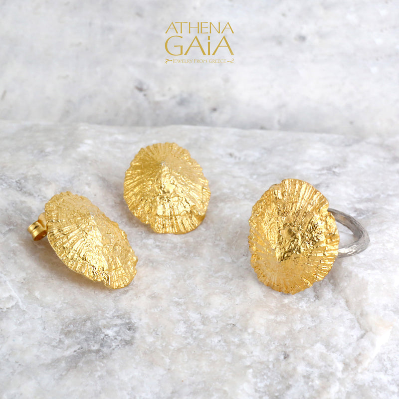 Seashell Post Earrings - Gold Plated Sterling Silver Earrings