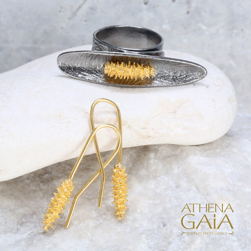 Pine Cone Earrings - Gold Plated Sterling Silver - French Wire Earrings