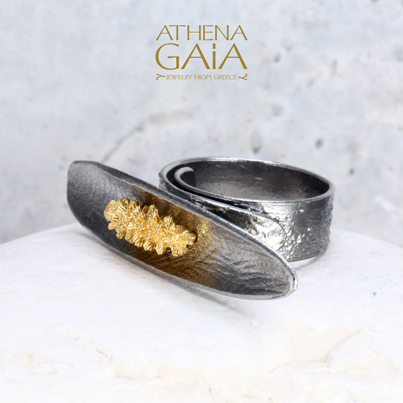 Pine Cone Ring - Gold Plated Sterling Silver Ring - Cocktail Ring