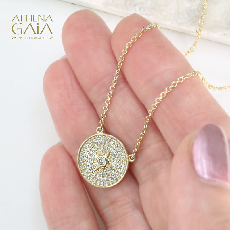 Stone Disc Necklace - 14k Gold Necklace