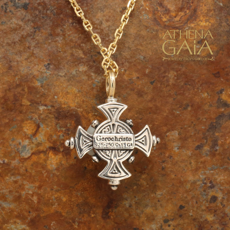 The Stone Maltese Cross (Large) - 18k Gold & Sterling Silver - Cross Necklace