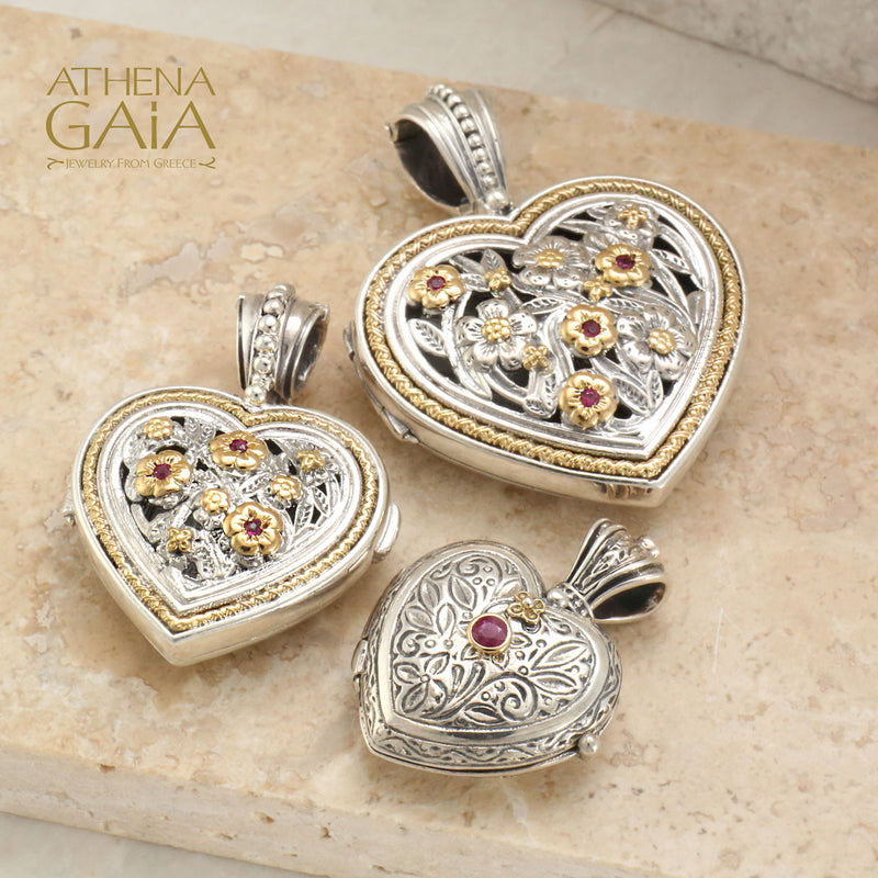 Meadow Shadows Heart Locket Pendant - 18k Gold & Sterling Silver Pendant