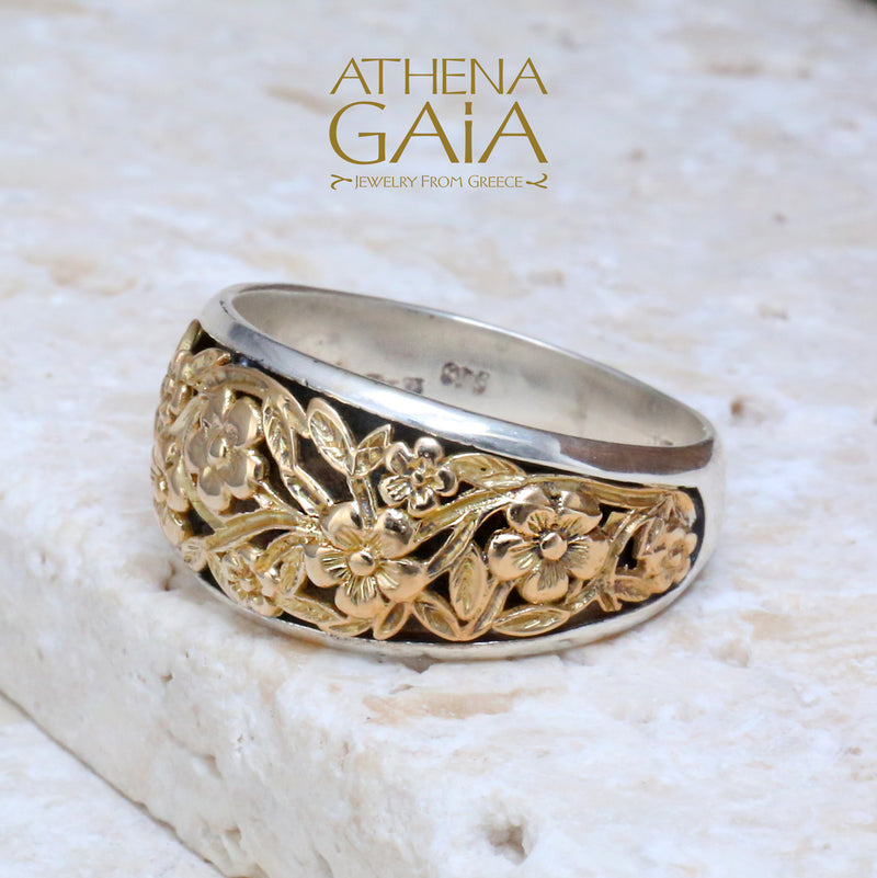 Meadow Shadows Ring - 18k Gold & Sterling Silver Ring - Cigar Band Ring