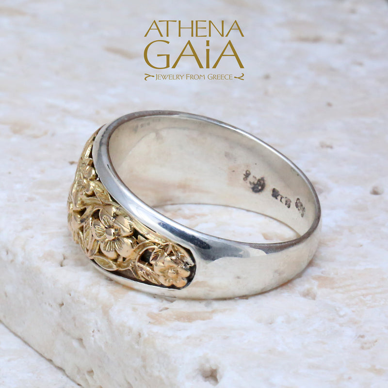 Meadow Shadows Ring - 18k Gold & Sterling Silver Ring - Cigar Band Ring