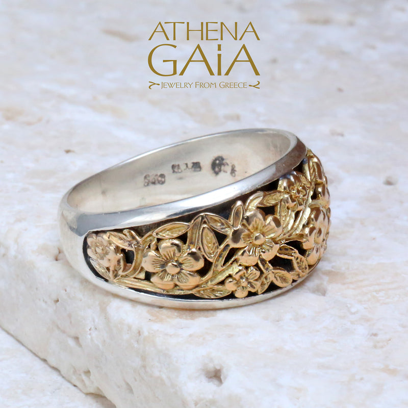 Meadow Shadows Ring - 18k Gold & Sterling Silver Ring - Cigar Band Ring