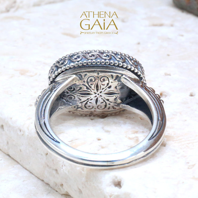 Scroll Sided Thin Oval Ring - 18k Gold & Sterling Silver Ring - Signet Ring