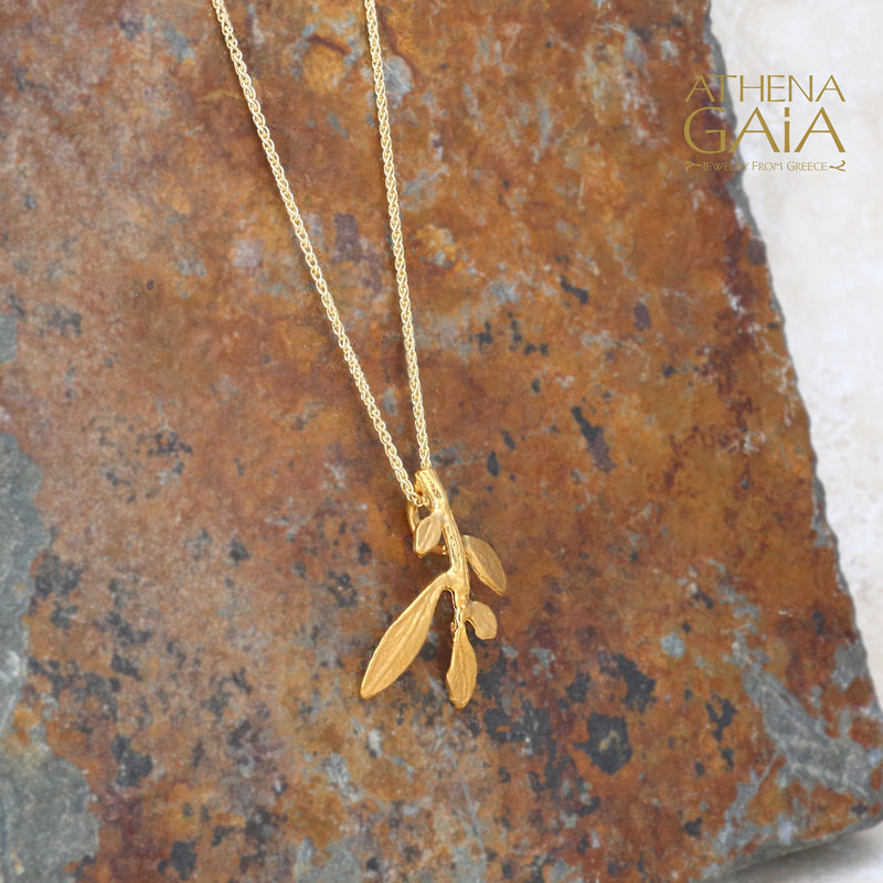 Olive Leaf Twig Necklace - 14k Gold Necklace
