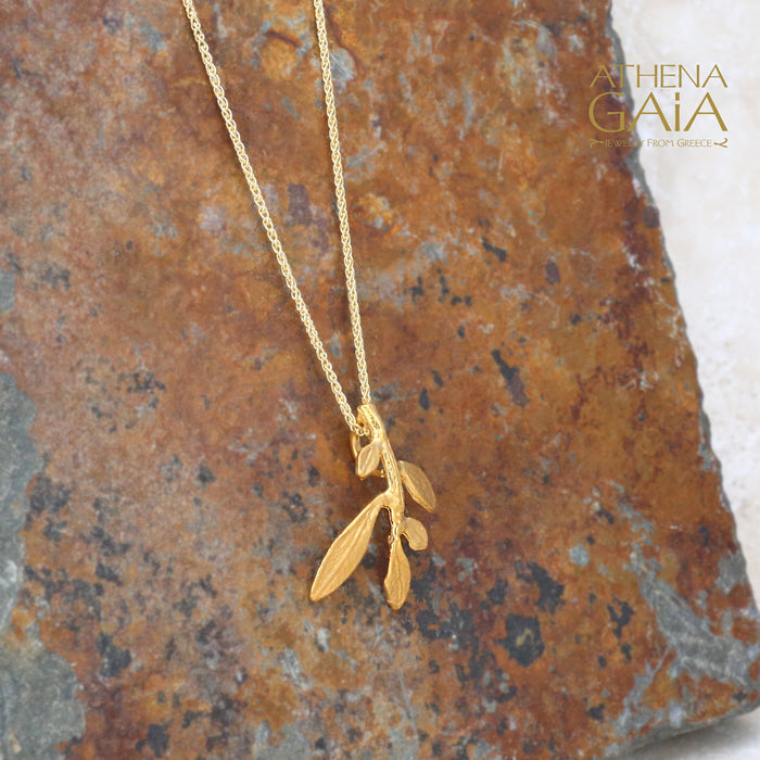 Small Gold Olive Leaf Twig Necklace