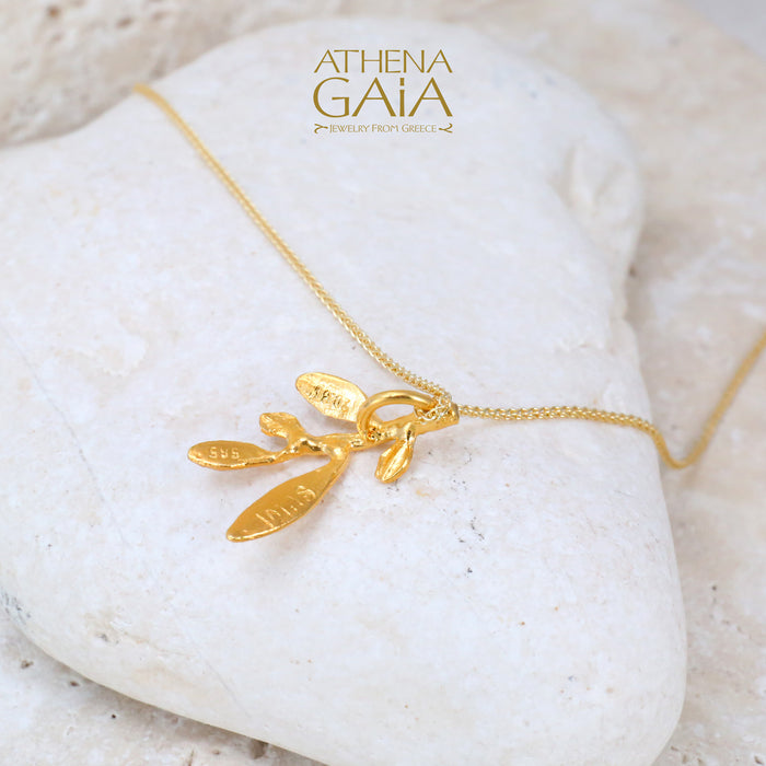 Small Gold Olive Leaf Twig Necklace
