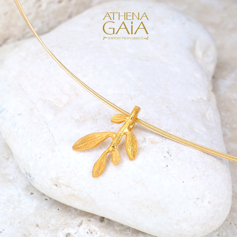 Olive Leaf Twig Necklace - 14k Gold Necklace
